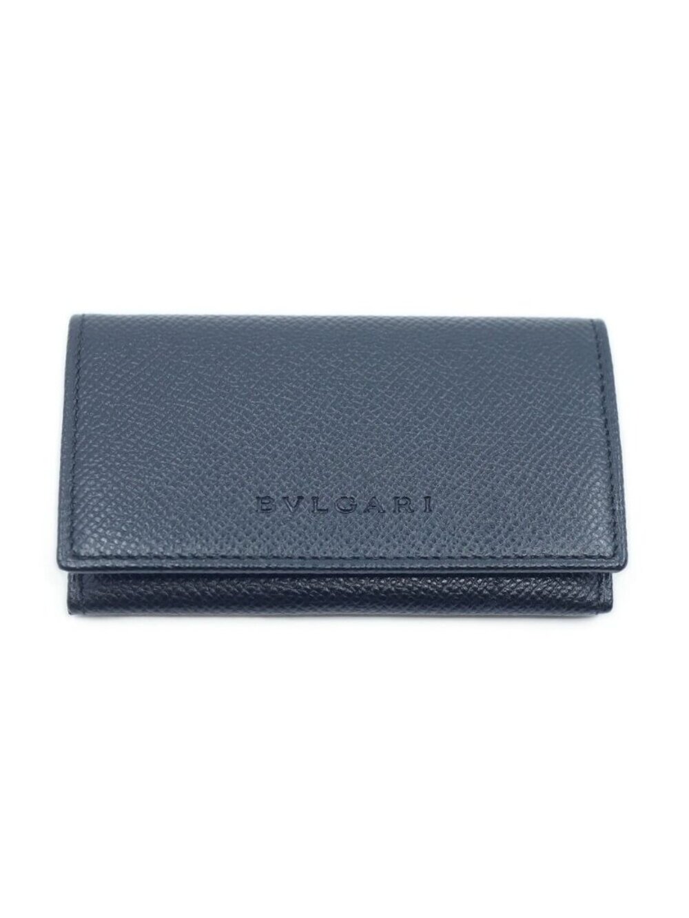 Bvlgari Card Case Coin Purse Black Silver Leather